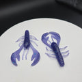 Two purple crawfish-shaped objects on a white circular platform with a dark background